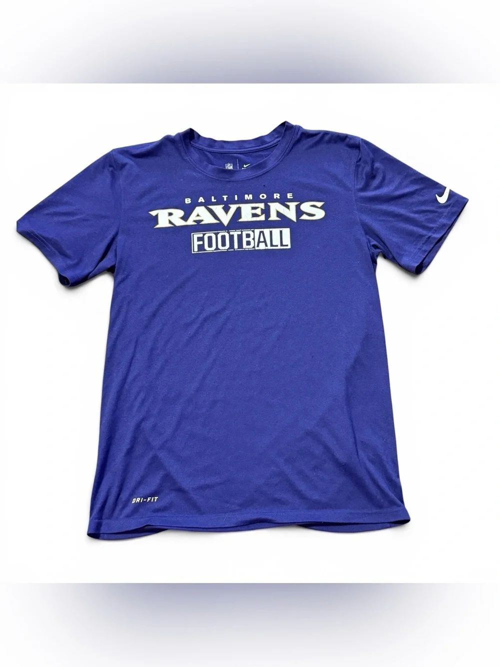 Nike NFL Dri Fit Short Sleeve Baltimore Ravens Shirt Purple White Small